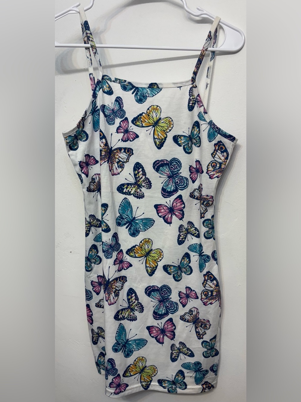 SHEIN White & Multicolor Butterfly Sleeveless Bodycon Dress Womens Size 160 Med